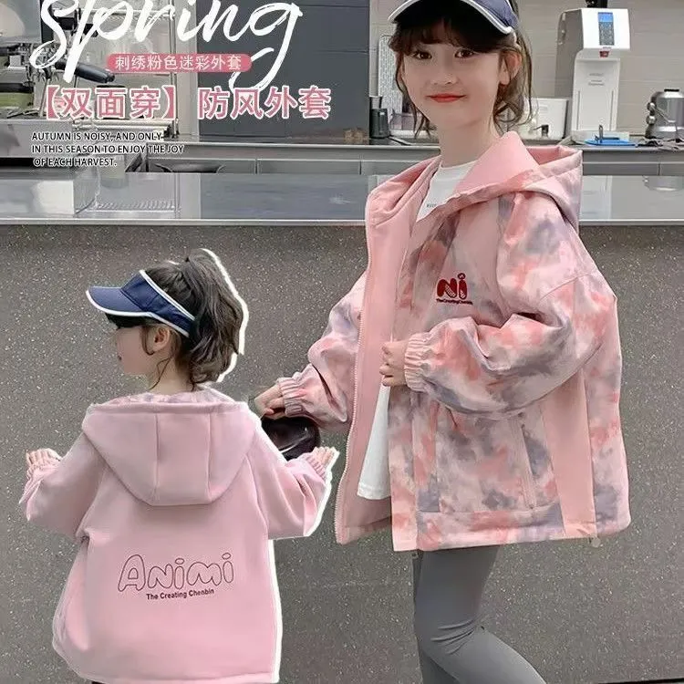 女童加绒双面穿外套2025新款儿童两面穿中大童冲锋衣防风保暖上衣