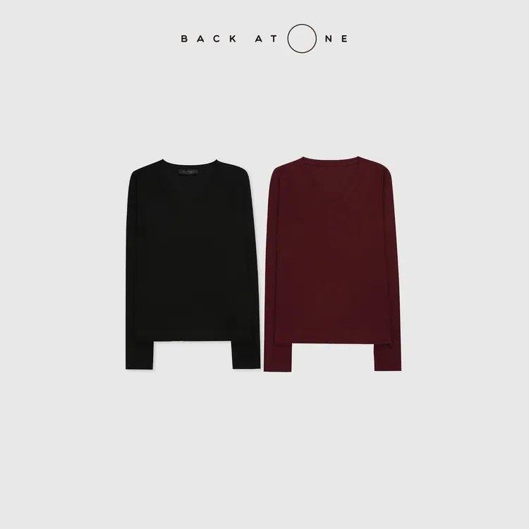 BACKATONE“ 知心 ” 天丝羊毛V领利落显瘦长袖T恤 BFF-1BA128C-K 