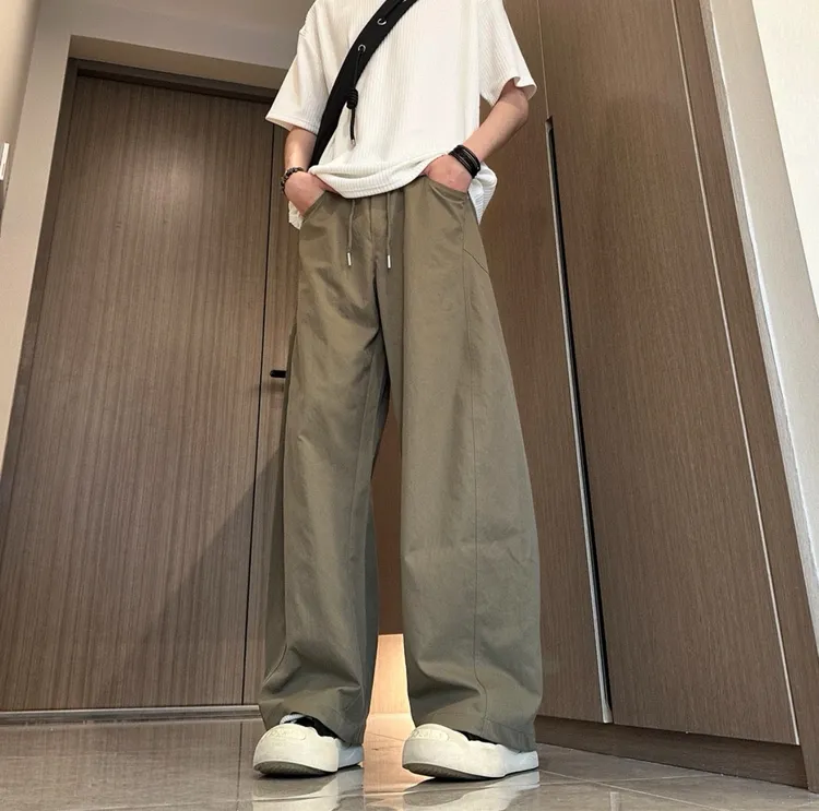 美式斜切休闲裤子男女春秋季潮牌高街弯刀裤大码宽松直筒阔腿长裤