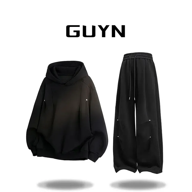【品牌现货】GUYN美式重磅连帽卫衣套装男秋冬季痞帅休闲裤两件套
