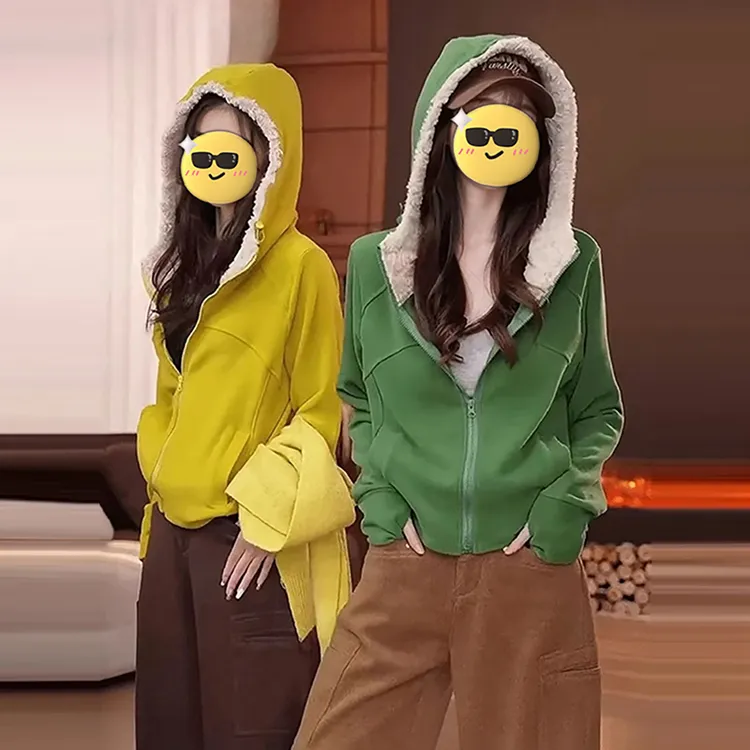 春季新款休闲女装卫衣设计感小众拉链连帽长袖外套宽松显瘦上衣潮