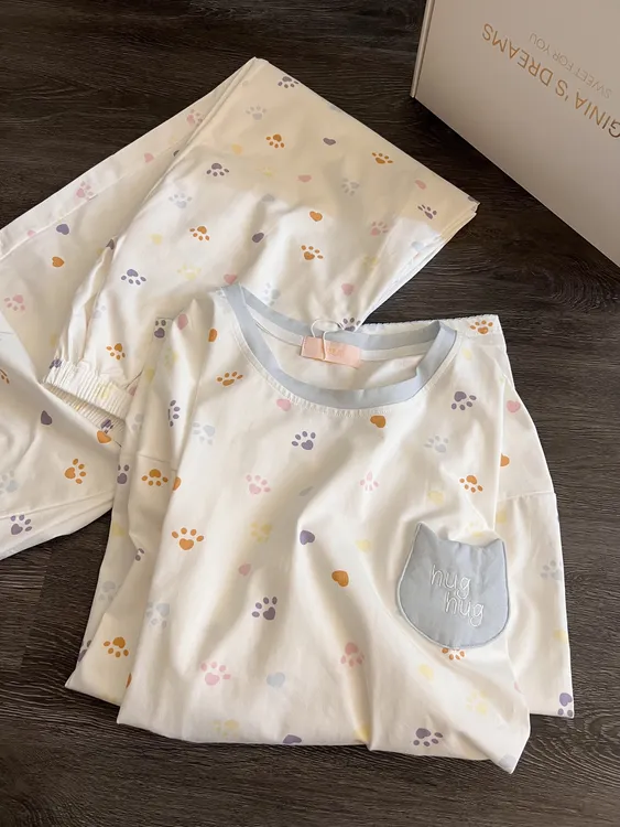 韩版可爱涂鸦休闲睡衣女早秋季长袖长裤新款宽松家居服套装可外穿