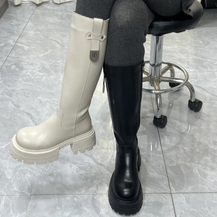 新款松糕厚底膝盖下长筒靴真皮增高骑士靴不过膝时装靴骑士靴