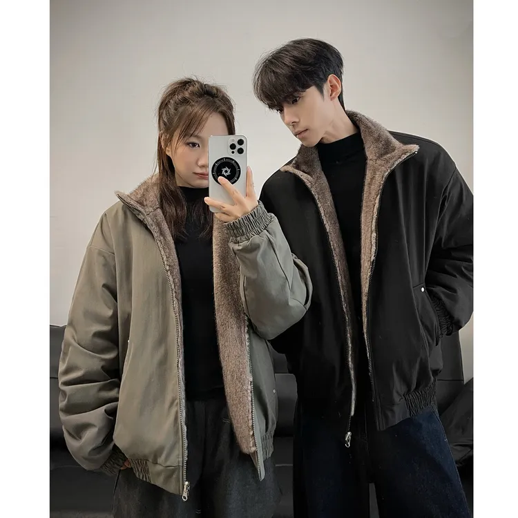 双面穿座山雕棉服男款cleanfit冬季加绒加厚帆布外套美式复古棉衣