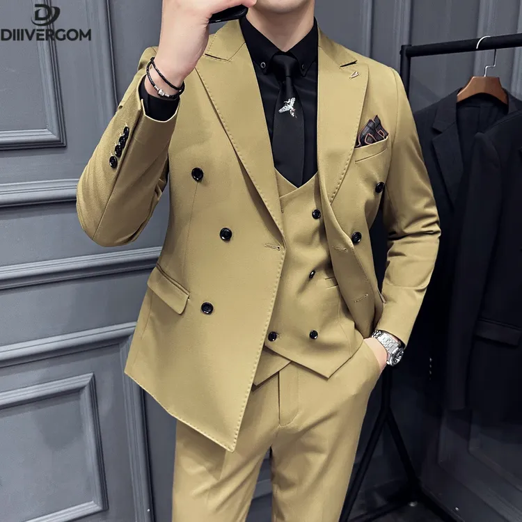 DIIIVERGOM西服套装戗驳领双排扣婚礼正装西服意式商务正装男西服