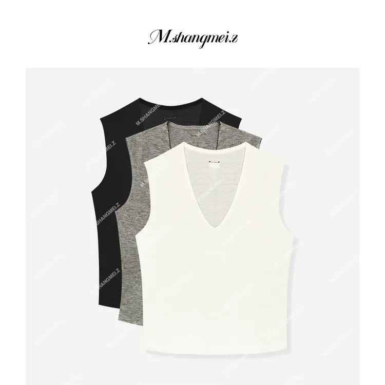 M.SHANGMEI.Z/沐熙【夏日必备】美大哥垂感大V领针织背心X05T3353