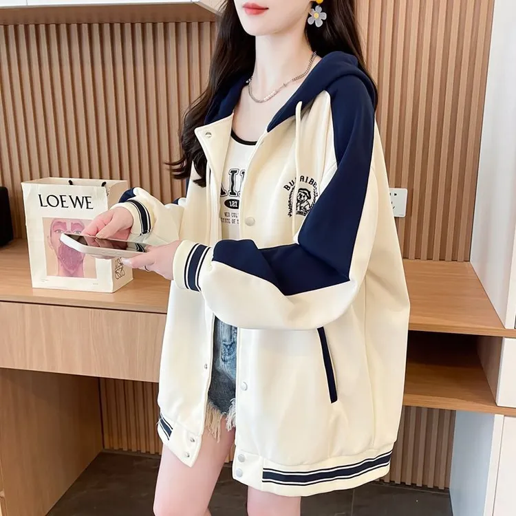 少女初高中女生百搭刺绣开衫棒球服春秋冬宽松韩版加绒卫衣外套潮