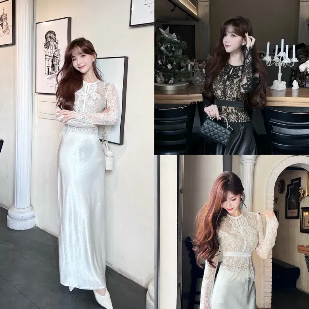 《悉尼海岸》御姐高级感蕾丝镂空上衣➕高级感缎面鱼尾半身裙