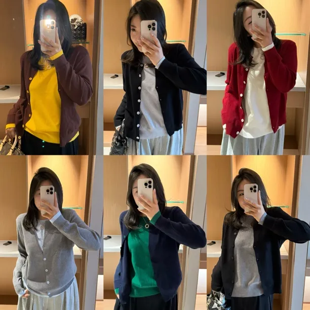 二狗服饰  【撞色针织衫】假两件软糯秋冬高级感百搭纽扣毛衣针织衫