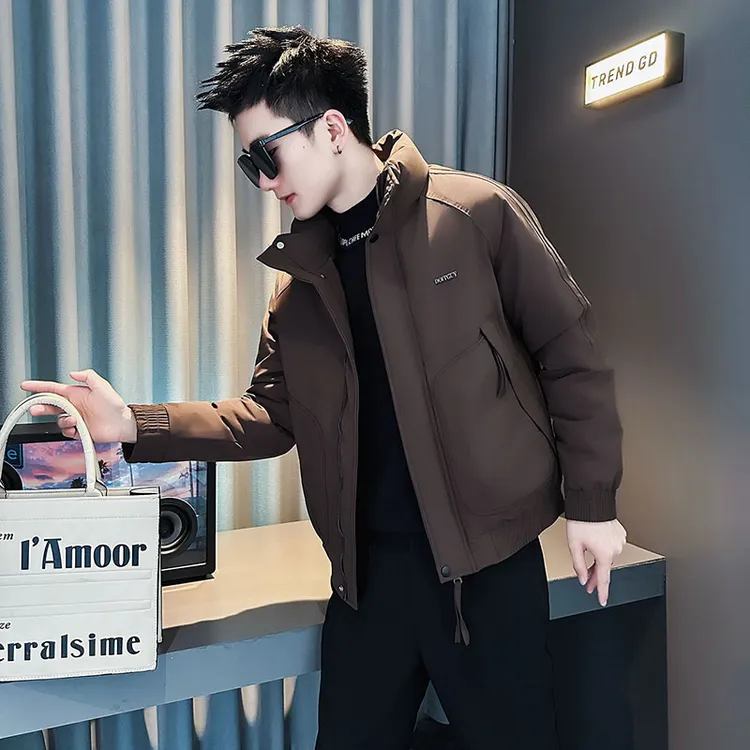 男士咖色棉衣外套冬季潮牌痞帅立领棉袄2025新款潮流休闲短款棉服