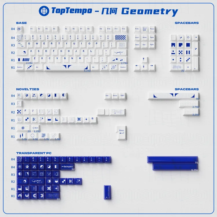 态珀原创几何机械键盘键帽蓝白全套热升华喷油PBT+PC移印原厂高度