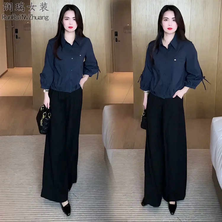 长袖翻领宽松型女不褪色短外套衬衫秋季外套休闲网红2025两件套潮