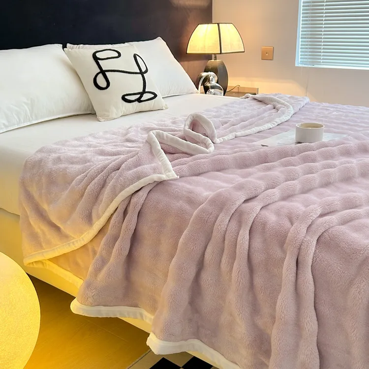 兔绒毛绒毯子加厚冬季沙发盖毯办公室午睡披肩空调毯被珊瑚绒双面