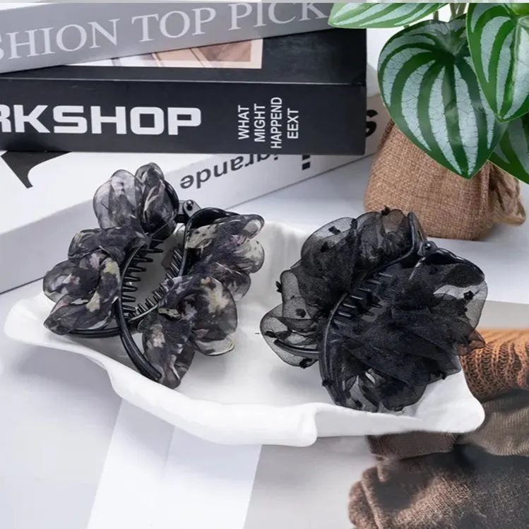 云朵泡泡褶皱碎花丸子头抓夹发饰2025新款高级感扎头发的夹子