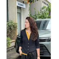 WenWen小个子2025韩版秋季新款拼接假两件设计针织纽扣毛衣4333