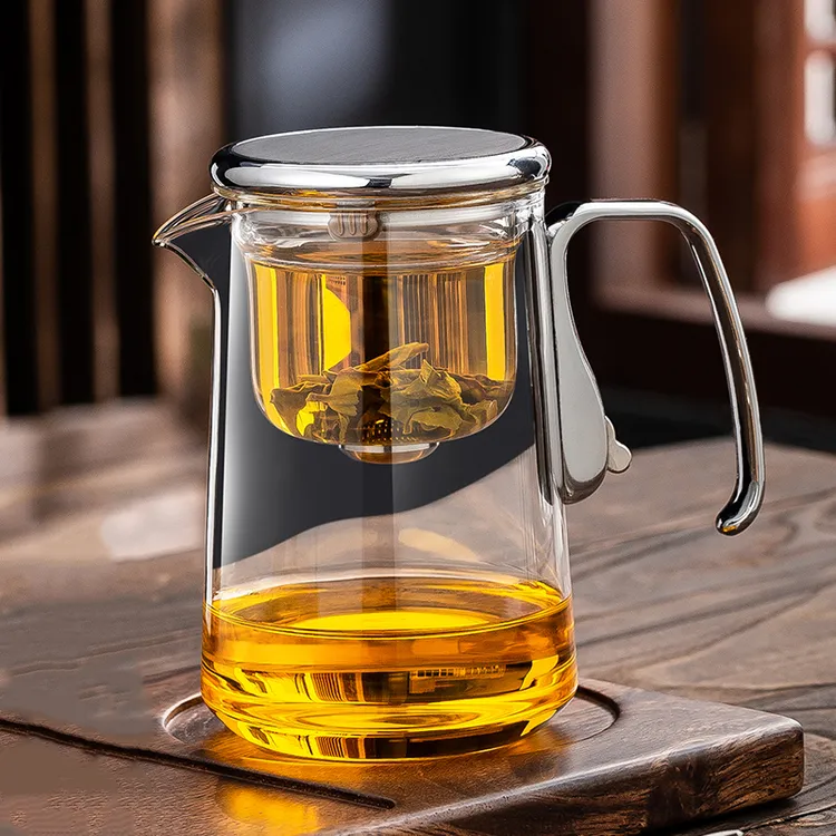 高档合金把手无杆磁吸玻璃飘逸杯茶水分离泡茶壶家用过滤懒人茶具