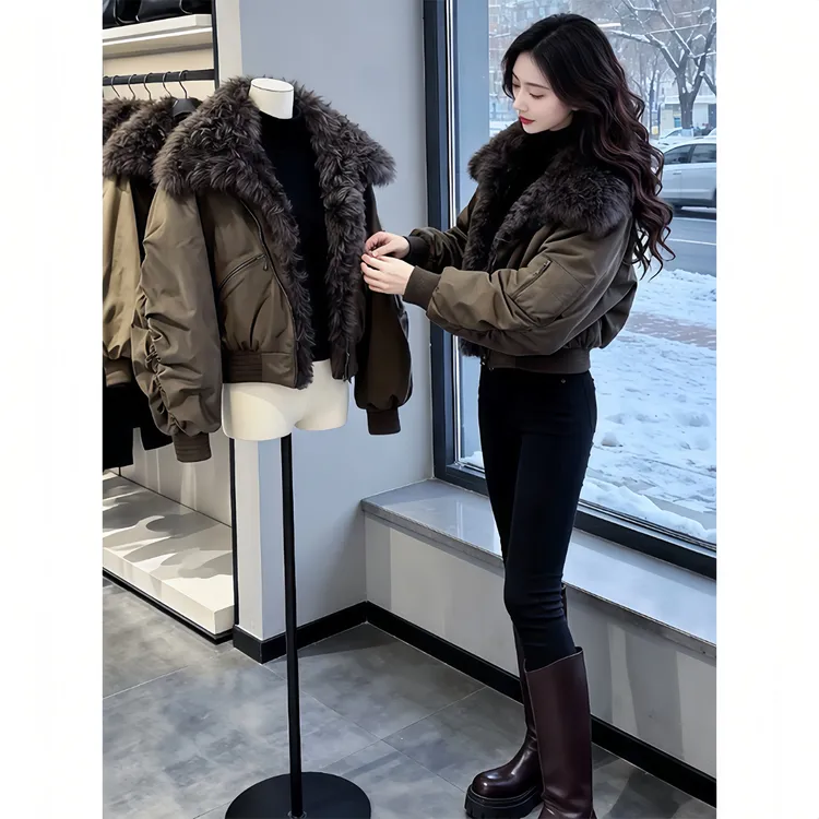 SHALLDOER【蒂安娜小姐】毛领工装棉服冬季宽松加厚不撞款新年战衣