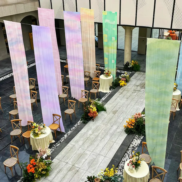 晕染渐变半透纱幔彩色多巴胺风格天幕户外顶棚天花板吊幔活动布置