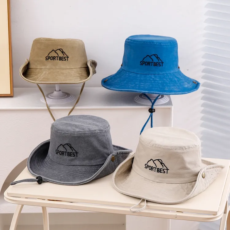 儿童渔夫帽春夏季山峰sport best刺绣男女童户外登山水洗遮阳盆帽