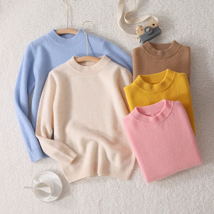 【100%羊毛】儿童半高领羊毛衫男童女童宝宝衫羊绒毛衣纯色打底衫