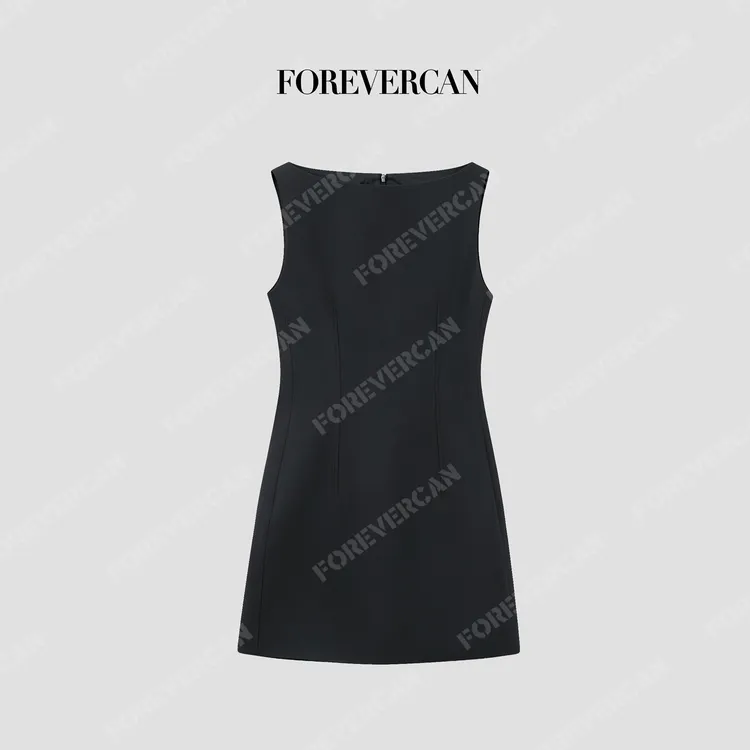 FOREVERCAN“夏洛特”立裁一字领川字鱼骨线收腰连衣裙SD24313B