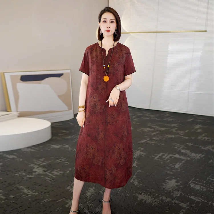 2025夏季时尚浪漫大牌杭州香云纱真丝连衣裙女气质妈妈桑蚕丝裙子