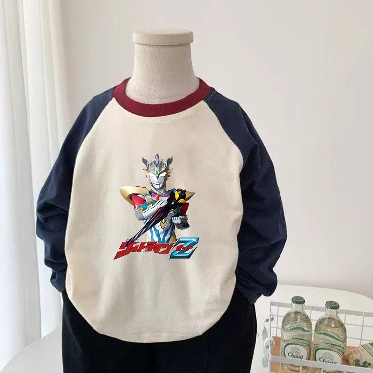 奥特曼衣服男童长袖T恤男孩插肩袖上衣中小童春秋薄款打底衫男宝t