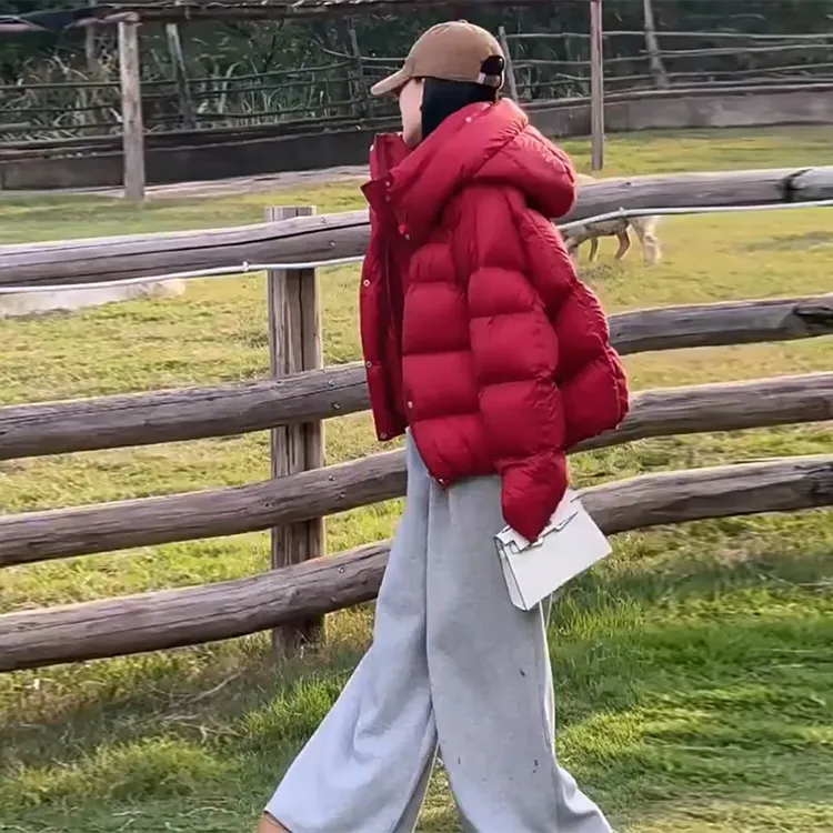 红色棉服女款爆款2025新款加厚棉衣短款宽松连帽冬季外套反季棉袄