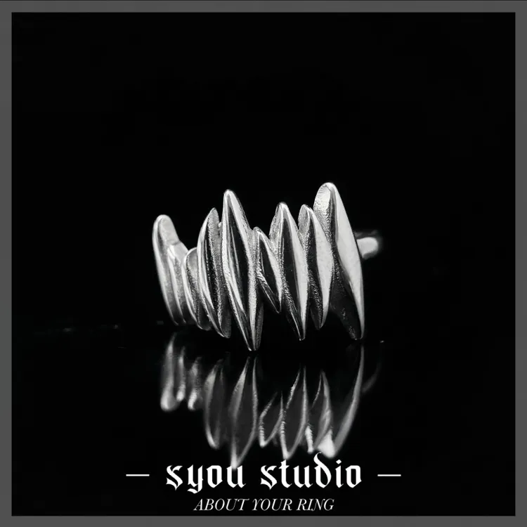 钛钢戒指 尖牙男士戒指ins小众不掉色尾戒推荐朋克个性指环时尚