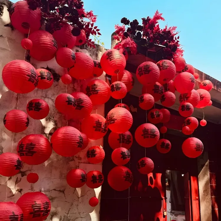 结婚专用红色喜字灯笼瀑布婚房布置装饰套装农村庭院院子大门婚礼