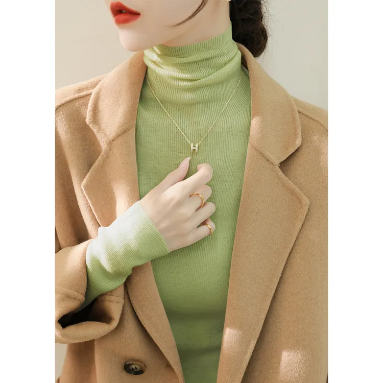 2025秋冬季新款浅绿色内搭打底上衣堆堆高领毛衣修身长袖针织衫女