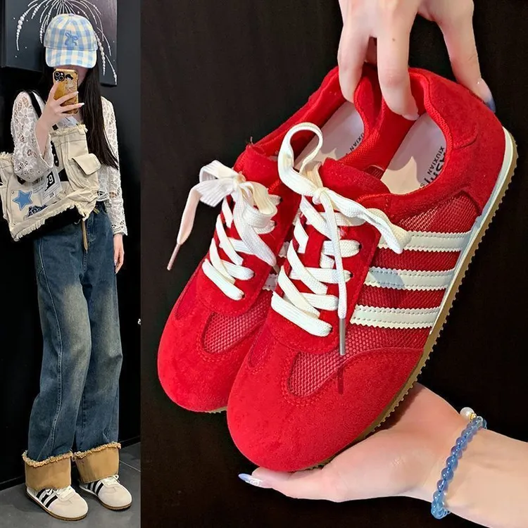 薄款网面德训鞋女2025夏季新款复古百搭休闲运动板鞋平底阿甘鞋