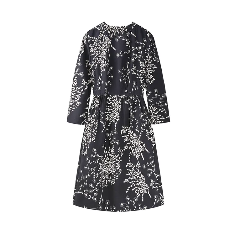 【璀璨星河】气质春季碎花连衣裙优雅圆领拼接L409136