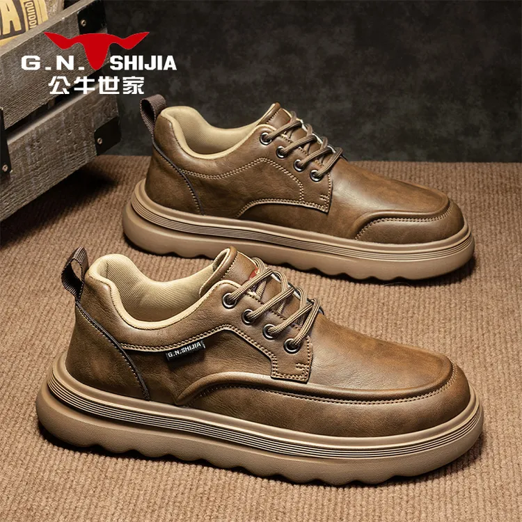 公牛世家秋季男鞋英伦复古男士百搭休闲鞋男时尚潮流低帮复古皮鞋