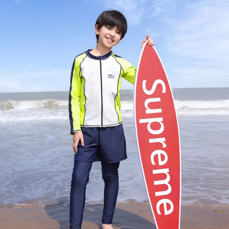 男童泳衣分体套装夏季2025新款中大童冰丝男孩专业儿童长袖游泳衣