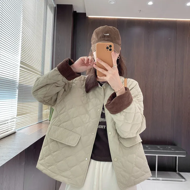 IMFLY金小金自制女装 棉服DYW9899秋冬休闲撞色菱格棉服外套