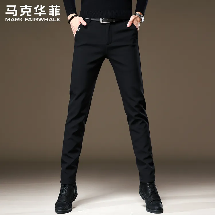 马克华菲高端黑色休闲裤男士2025秋季新款修身小脚弹力抗皱西裤子