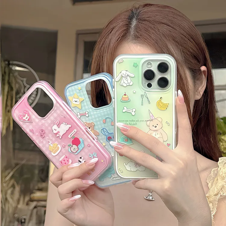 可爱卡通格纹兔子狗狗适用iphone17promax手机壳苹果13/14新款