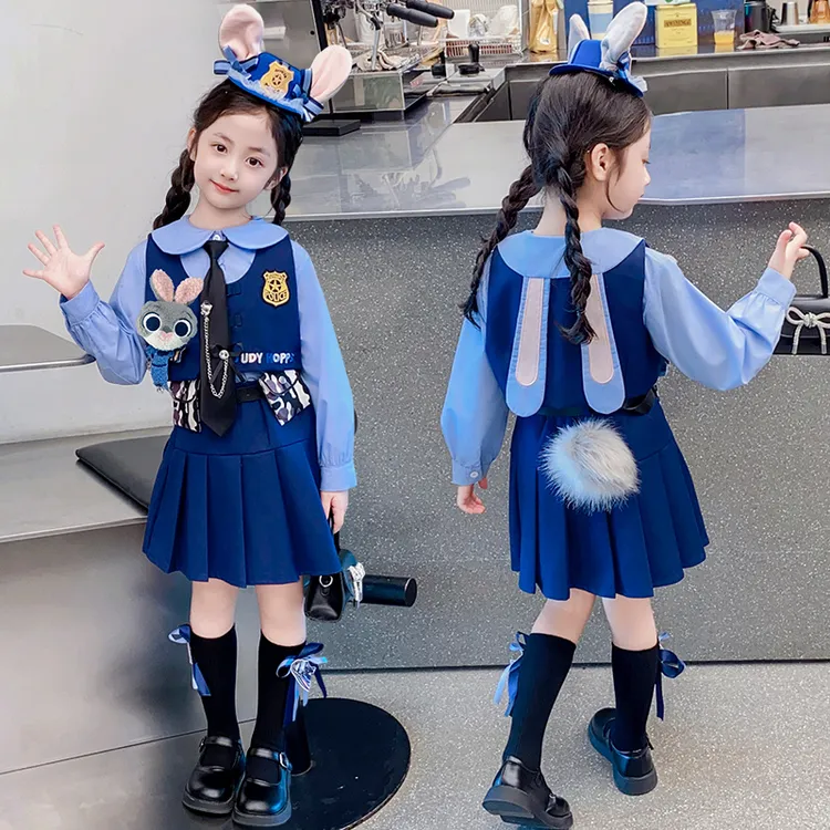 朱迪兔子警官衣服女童秋装套装儿童迪士尼jk制服学院风三件套裙子