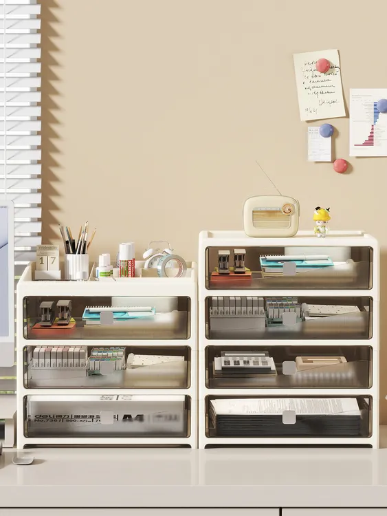 抽屉式笔筒桌面分格置物架化妆品收纳盒化妆刷收纳筒防灰尘梳妆台