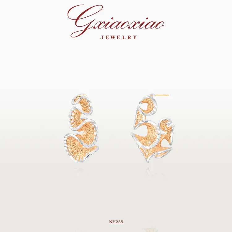 G XIAOXIAO 镀K金 小众气质独特波浪双色高级百搭耳环 NH255