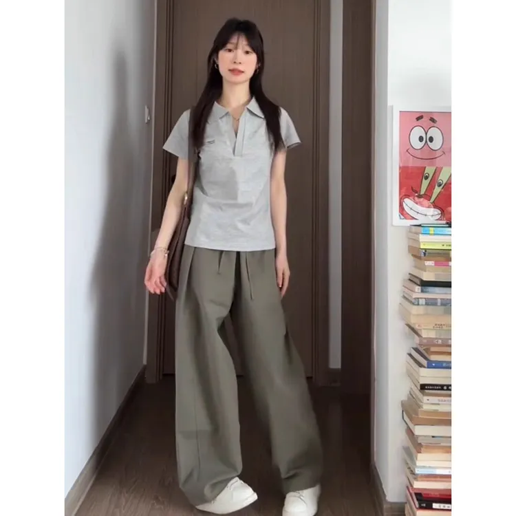 韩系少年感运动套装女夏季学生简约polo领短袖长裤休闲两件套ins