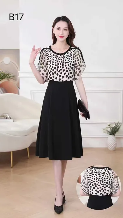 A字裙高腰夏季拼接常规连衣裙印花时尚裙子收腰黑色