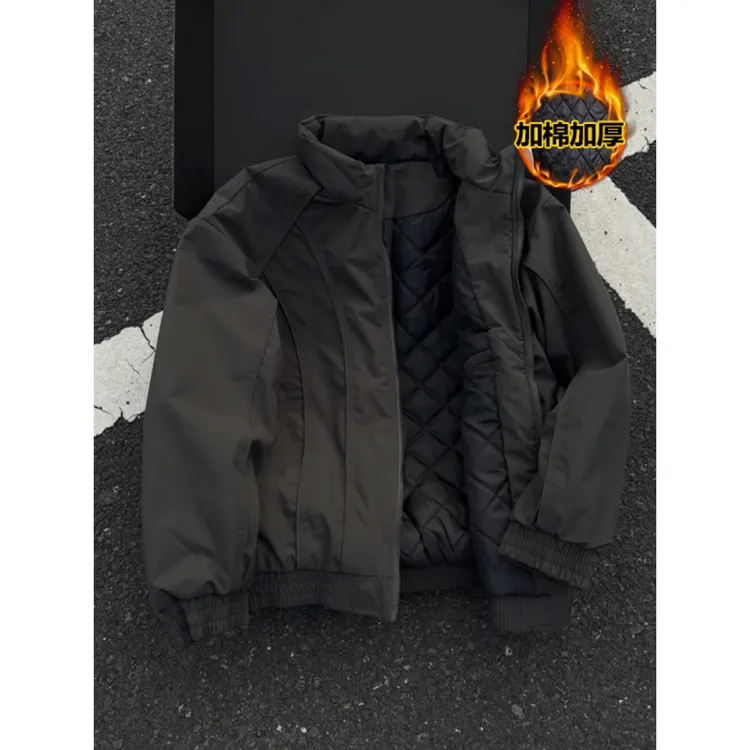 黑色解构正肩棉衣男款冬季修身美式飞行员夹克外套收腰boxy棒球服