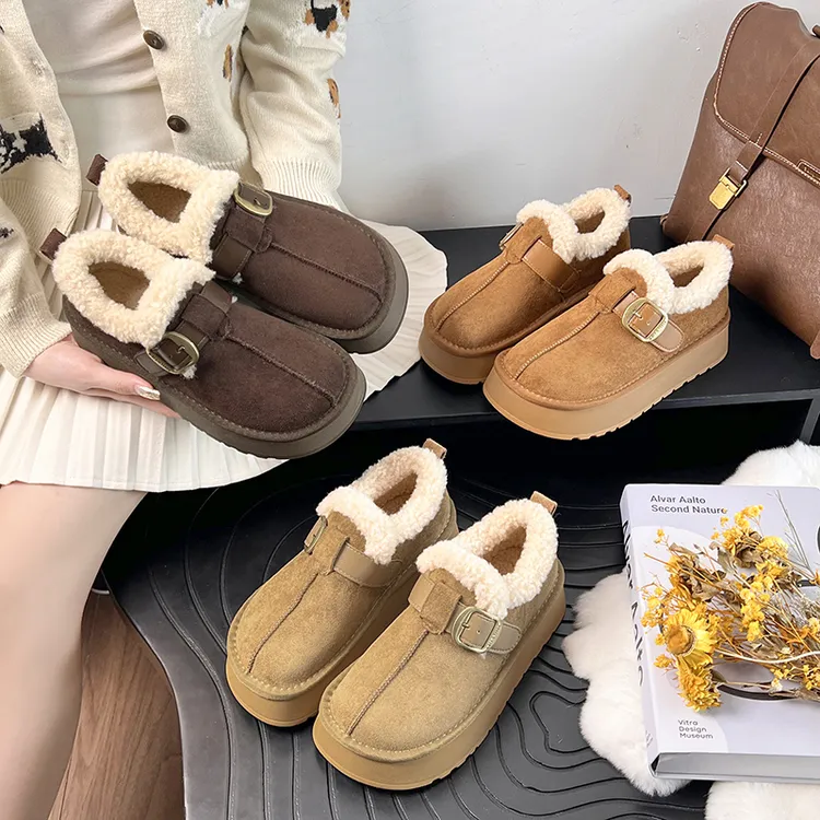 【25冬季新款】韩版低帮保暖时尚雪地靴短靴休闲厚底勃肯鞋加绒棉鞋