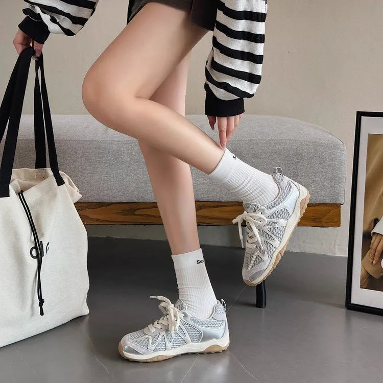 喜叔 透气银色厚底秋冬鞋女秋季新款百搭潮鞋时尚老爹鞋潮运动运