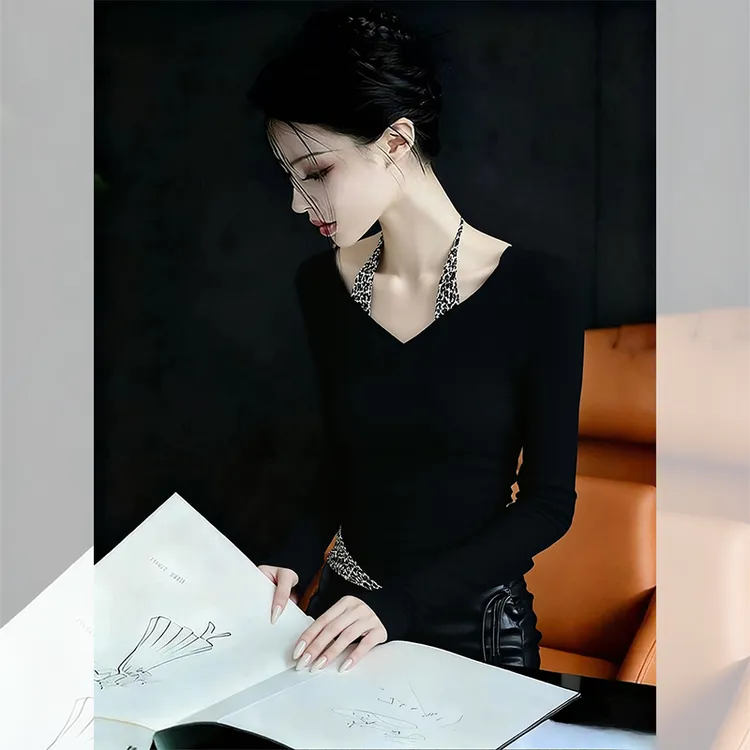 独特漂亮内搭挂脖小衫假两件打底长袖t恤洋气百搭休闲上衣女秋冬