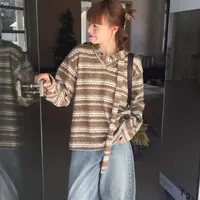 灰灰呀！58222 韩版 文艺复古通勤百搭自带飘带v领拼色条纹针织衫