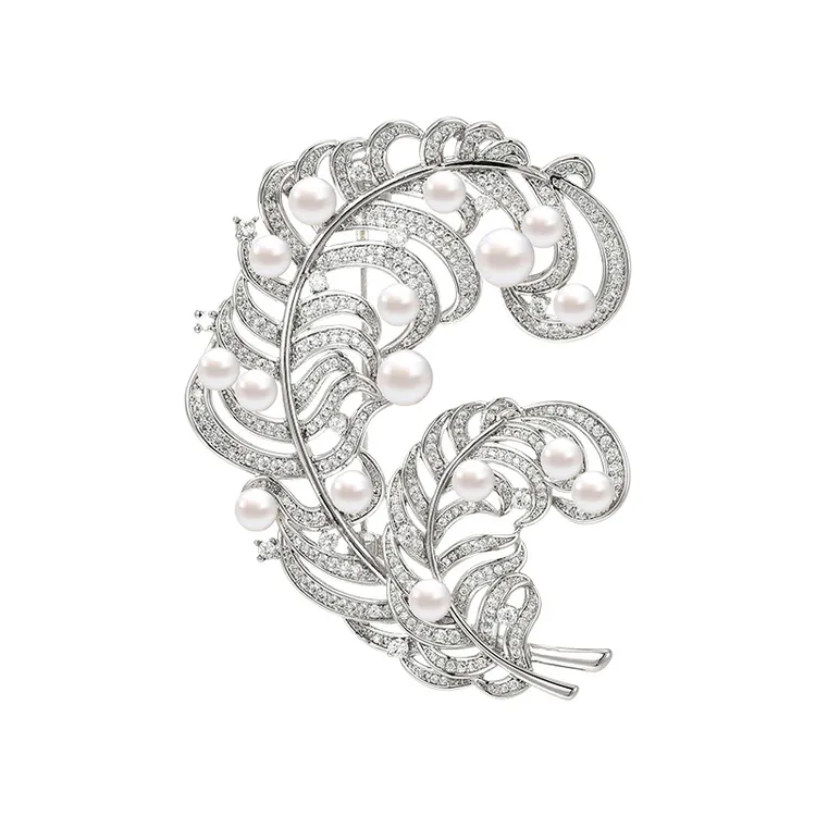 铜合金锆石胸针 饰品精致胸花百搭轻奢30805羽毛胸针高档