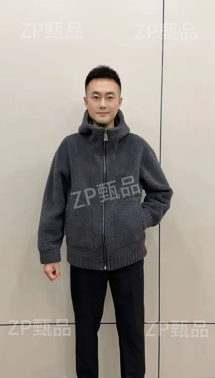 男款双面穿颗粒羊毛保暖男士落肩连帽秋冬加厚夹克外套